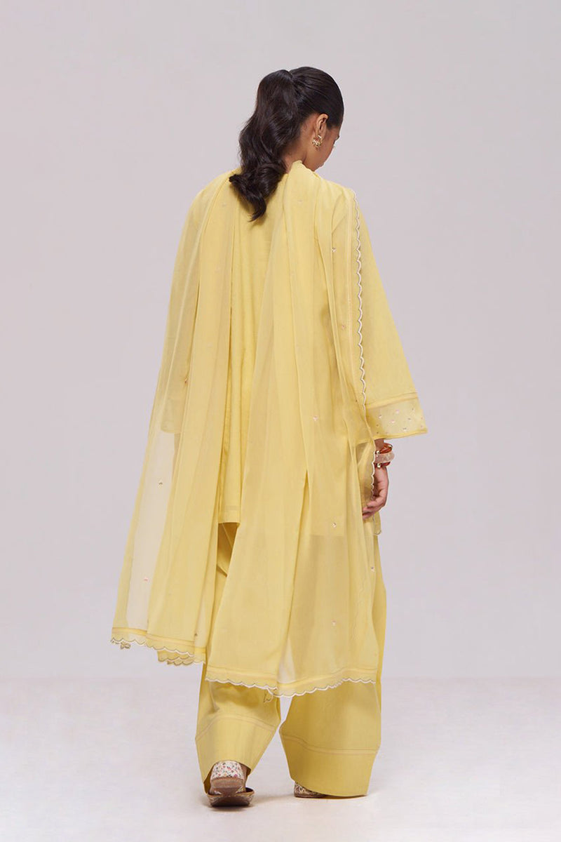 Sulphur Yellow Mul-Chanderi Kurta Set