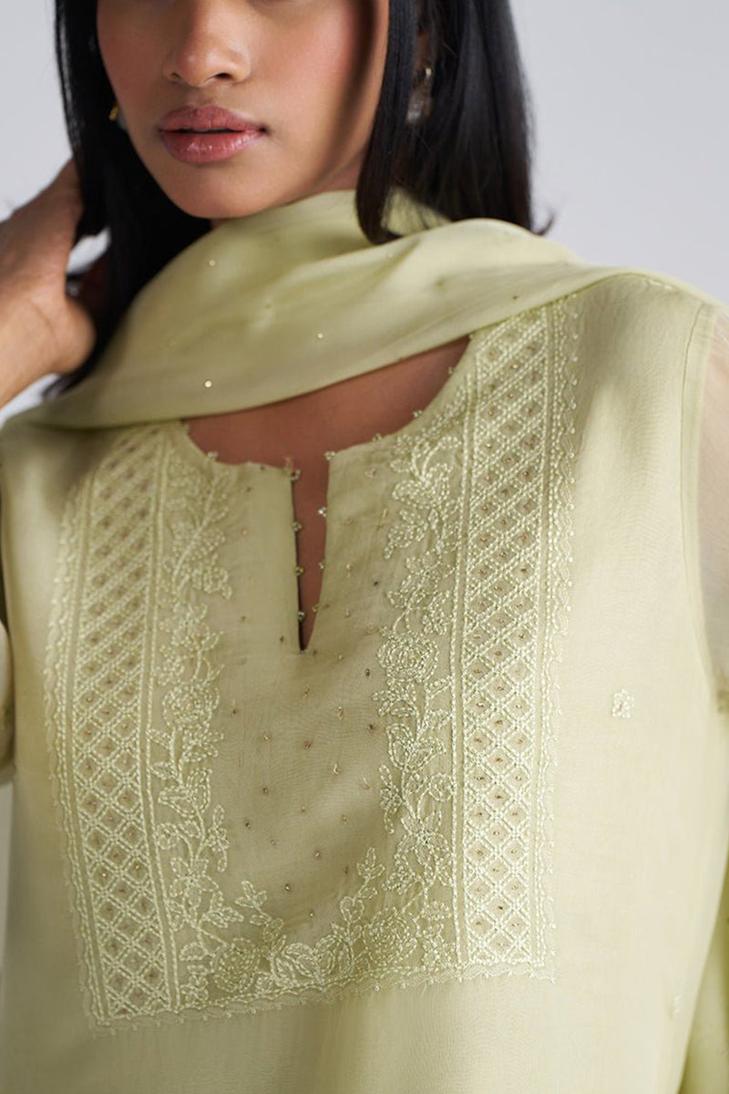 Pista Milk kora Silk Kurta Set