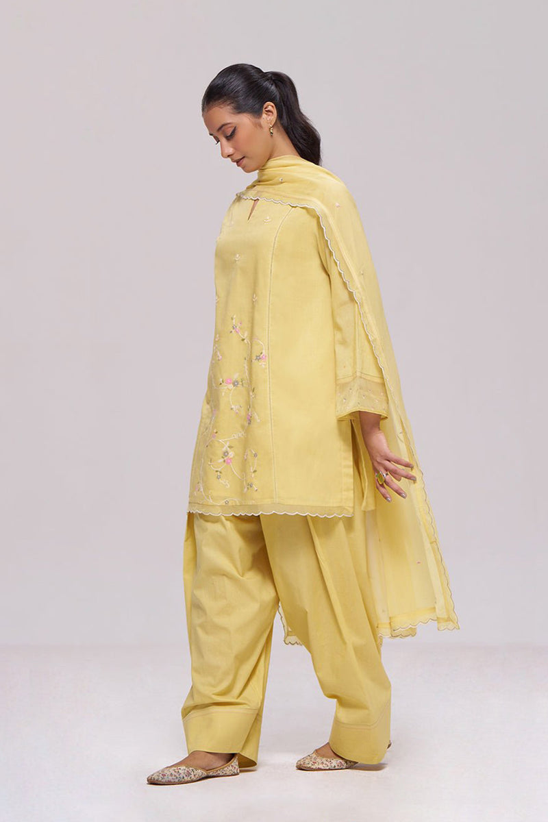 Sulphur Yellow Mul-Chanderi Kurta Set