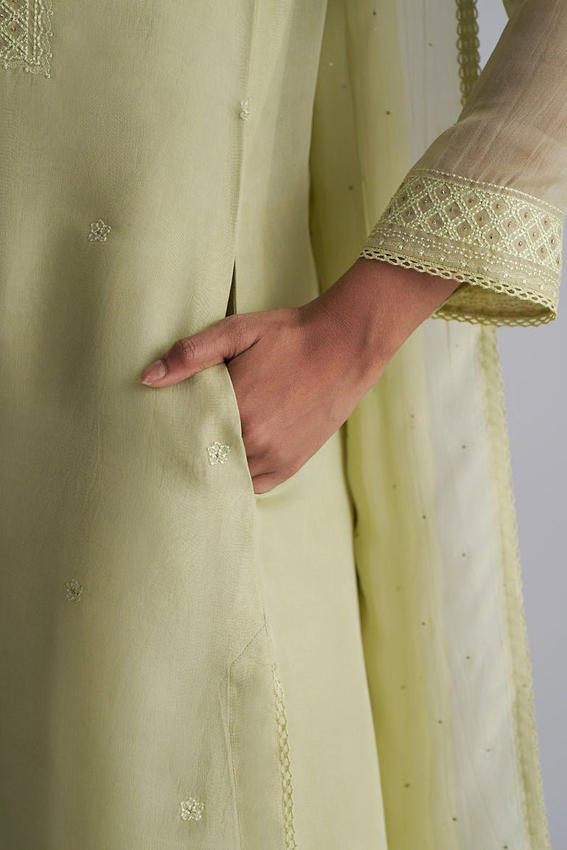 Pista Milk kora Silk Kurta Set