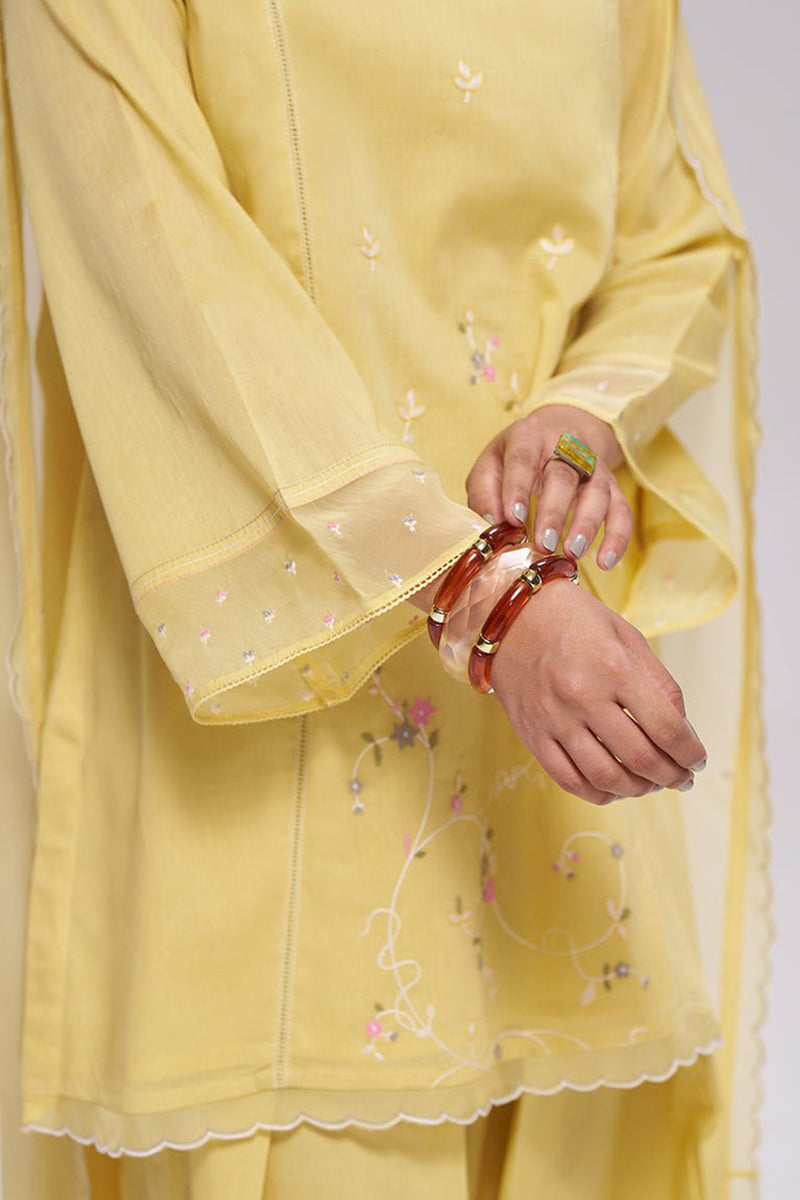 Sulphur Yellow Mul-Chanderi Kurta Set