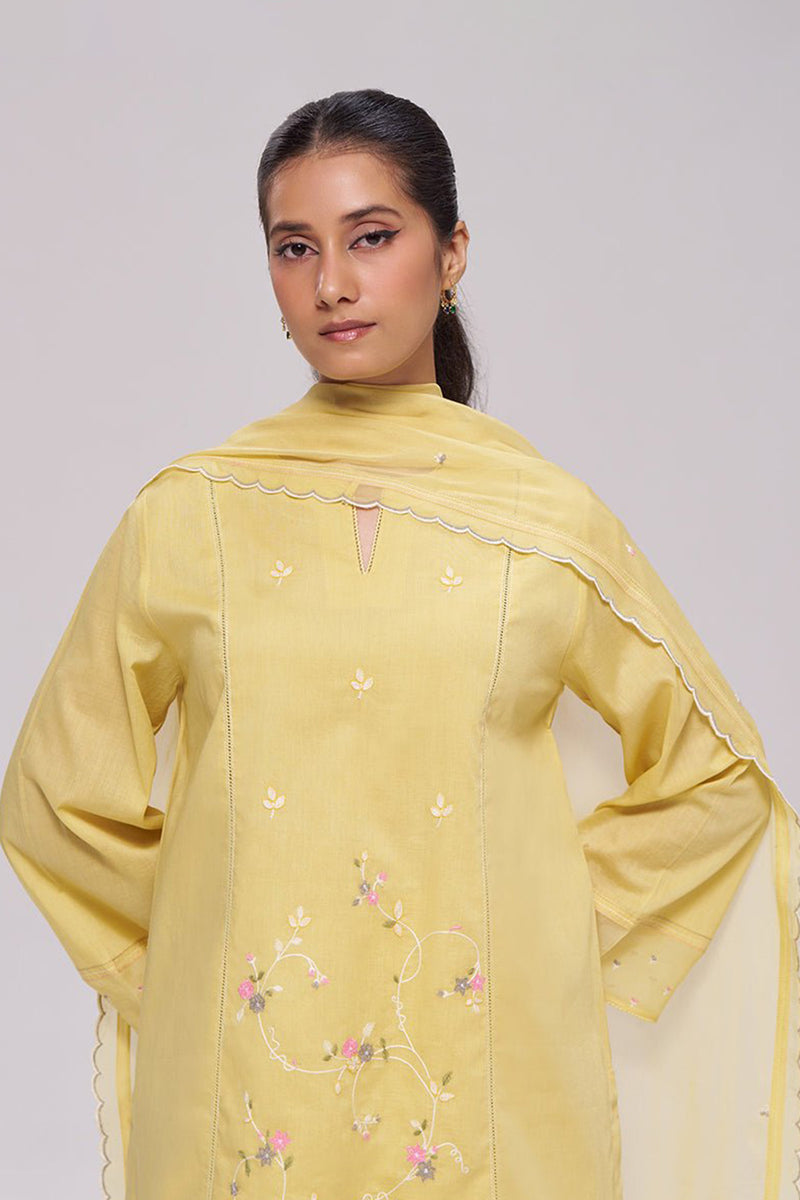 Sulphur Yellow Mul-Chanderi Kurta Set