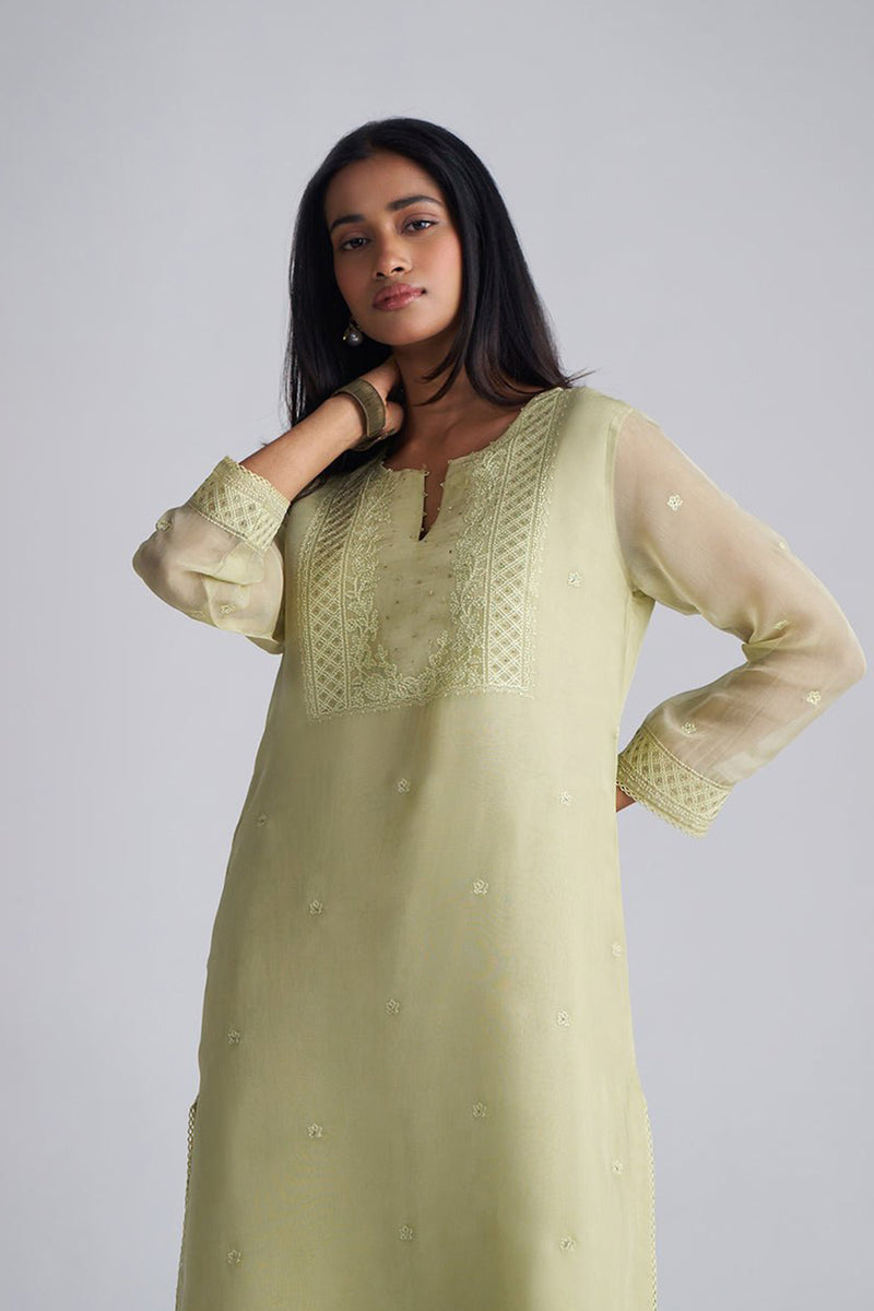 Pista Milk kora Silk Kurta Set