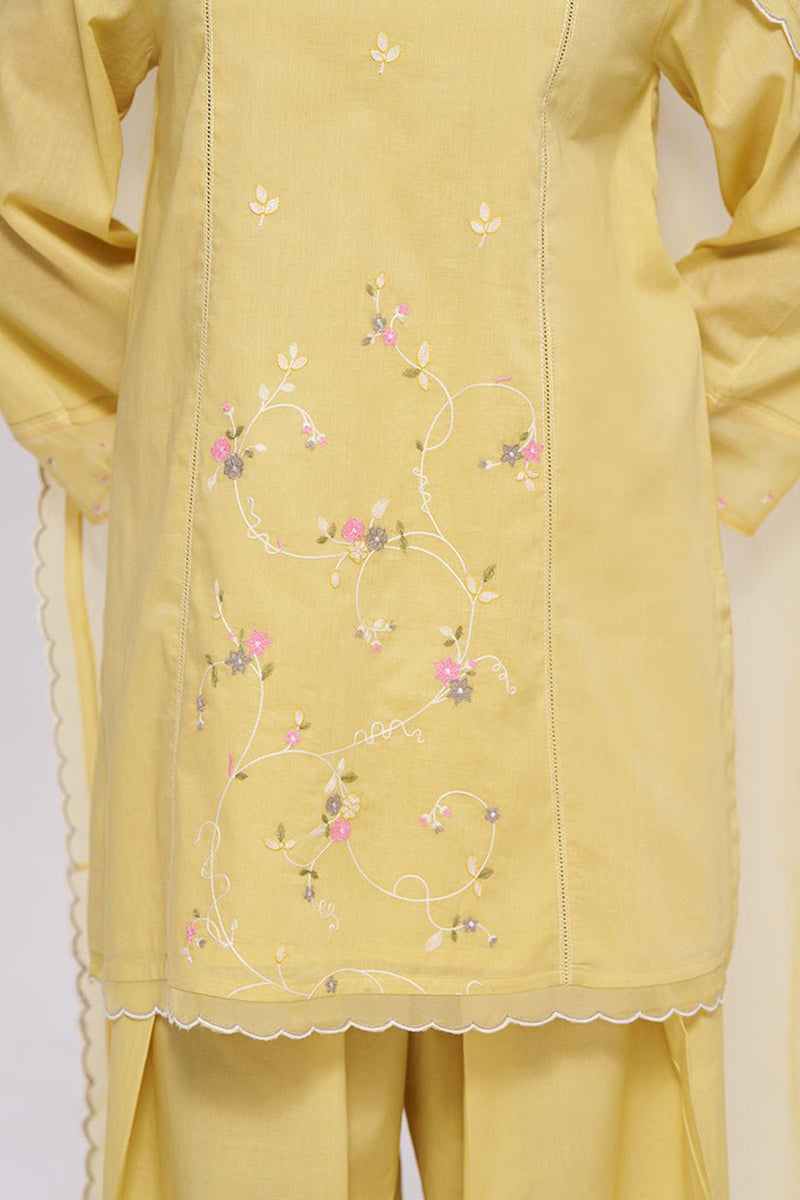 Sulphur Yellow Mul-Chanderi Kurta Set