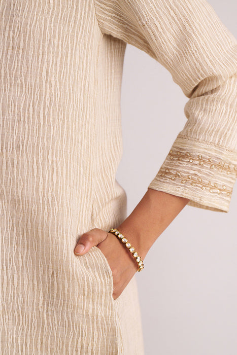 Beige Woven Kurta Set