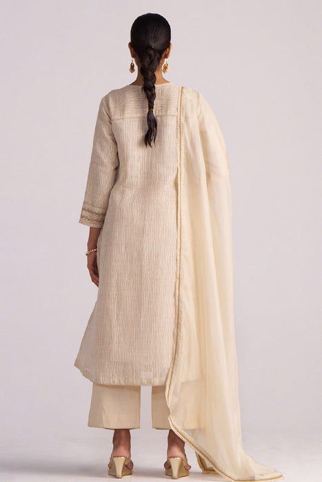 Beige Woven Kurta Set
