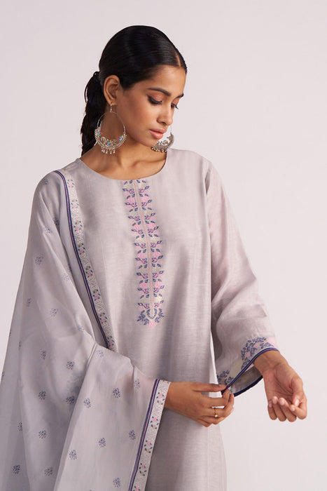 Grey Woven Kurta Set