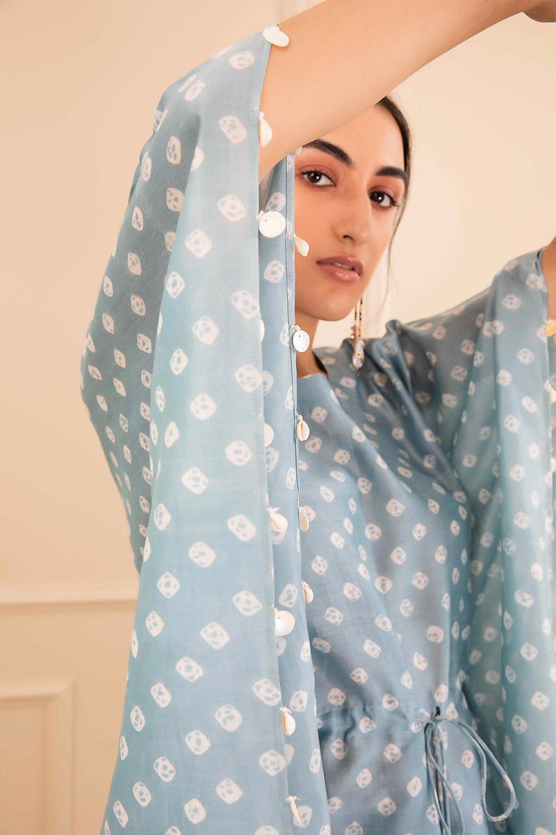 Powder Blue Bandhani Kaftan Set