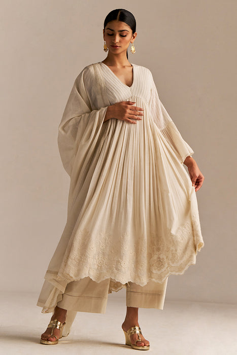 Off-White Mul-Mul Anarkali Kurta Set