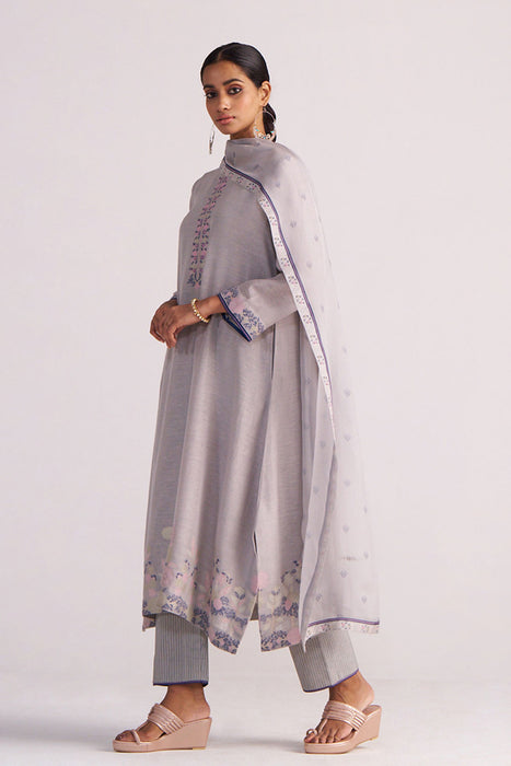 Grey Woven Kurta Set