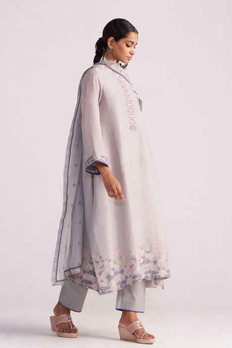 Grey Woven Kurta Set