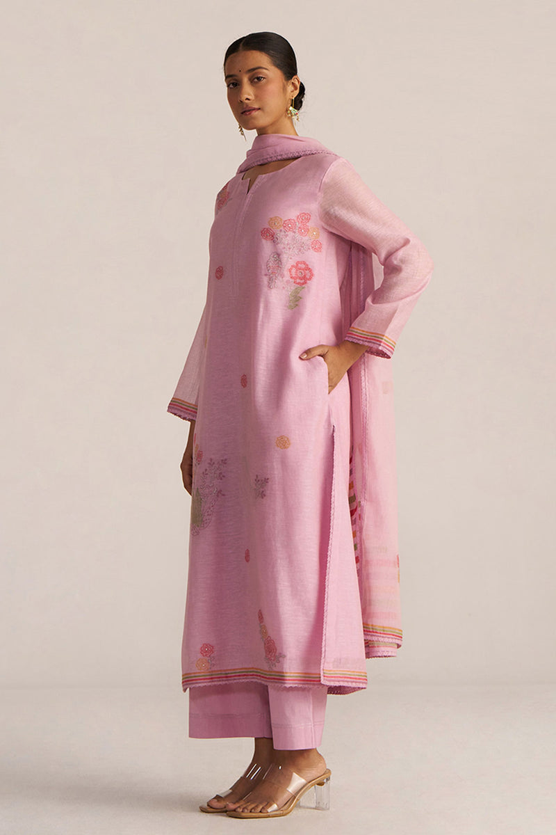 Fragrant Lilac Woven Chanderi Linen Kurta Set