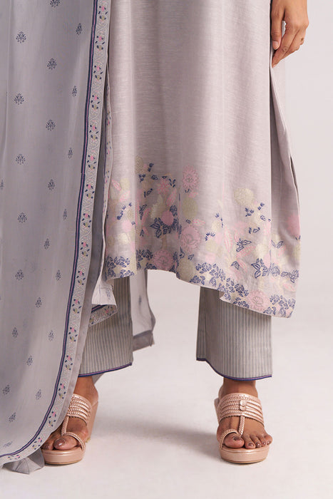 Grey Woven Kurta Set