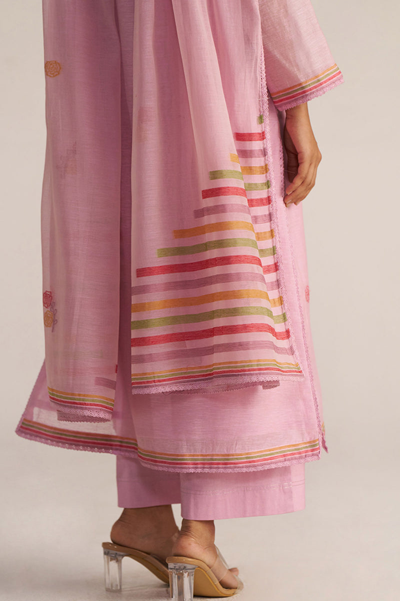 Fragrant Lilac Woven Chanderi Linen Kurta Set
