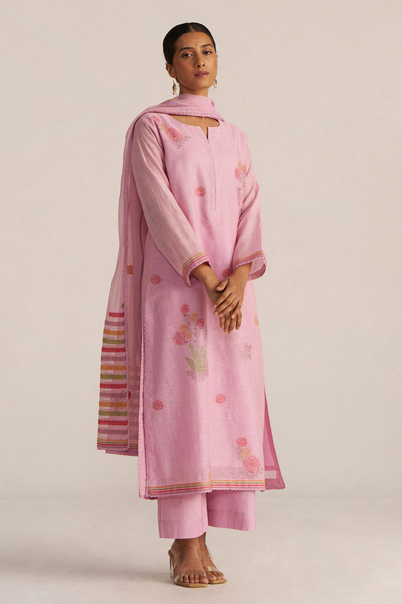 Fragrant Lilac Woven Chanderi Linen Kurta Set