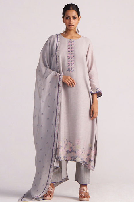 Grey Woven Kurta Set