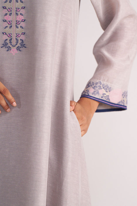 Grey Woven Kurta Set