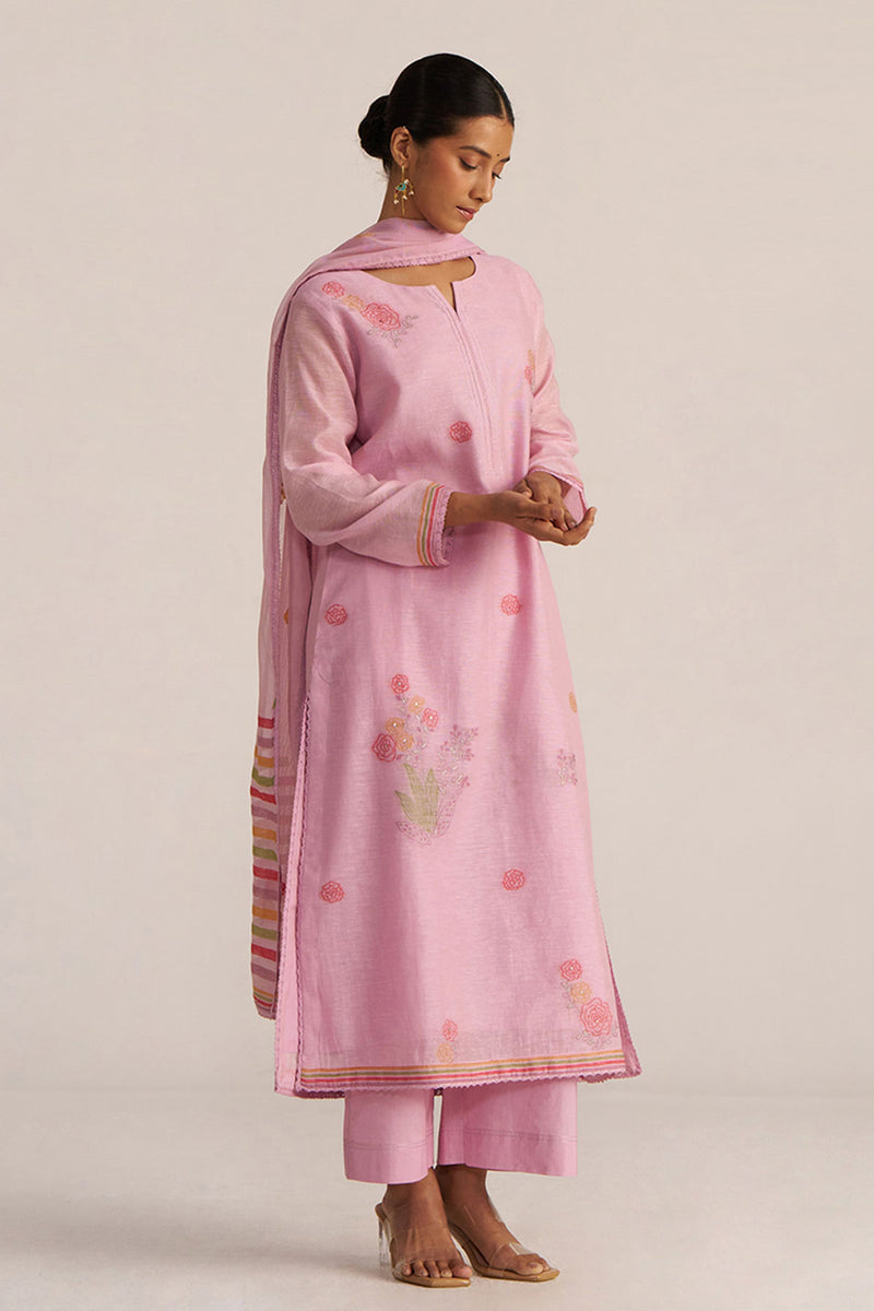 Fragrant Lilac Woven Chanderi Linen Kurta Set