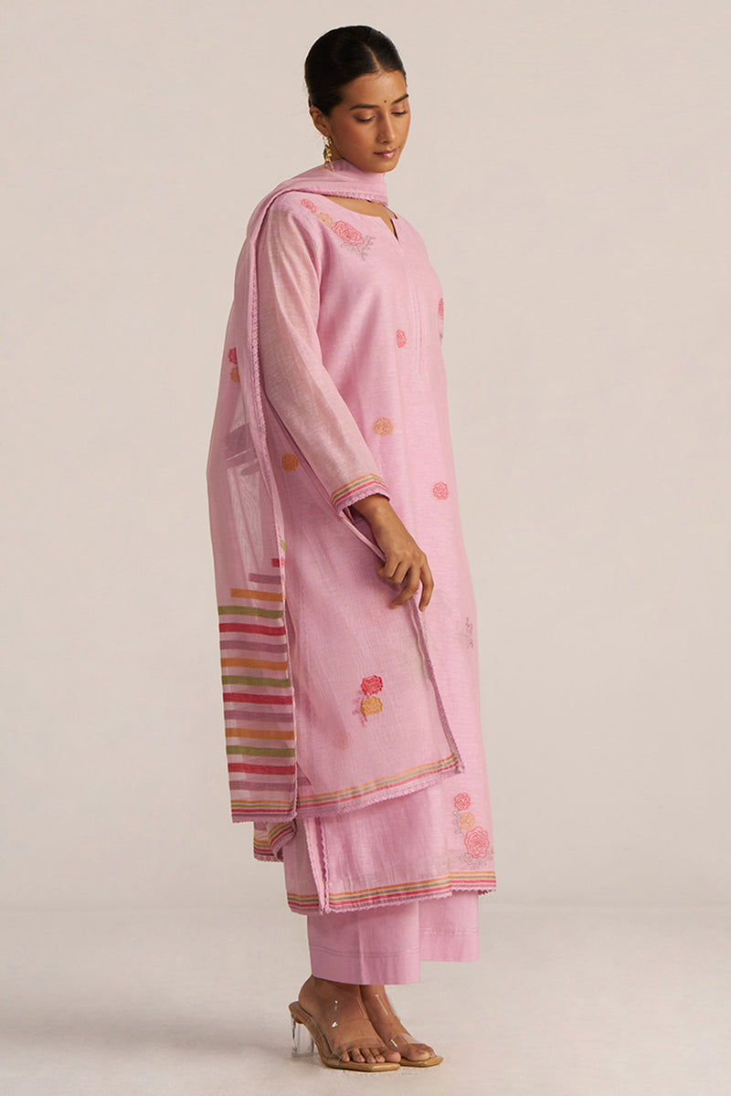 Fragrant Lilac Woven Chanderi Linen Kurta Set