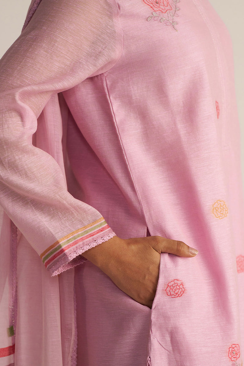 Fragrant Lilac Woven Chanderi Linen Kurta Set