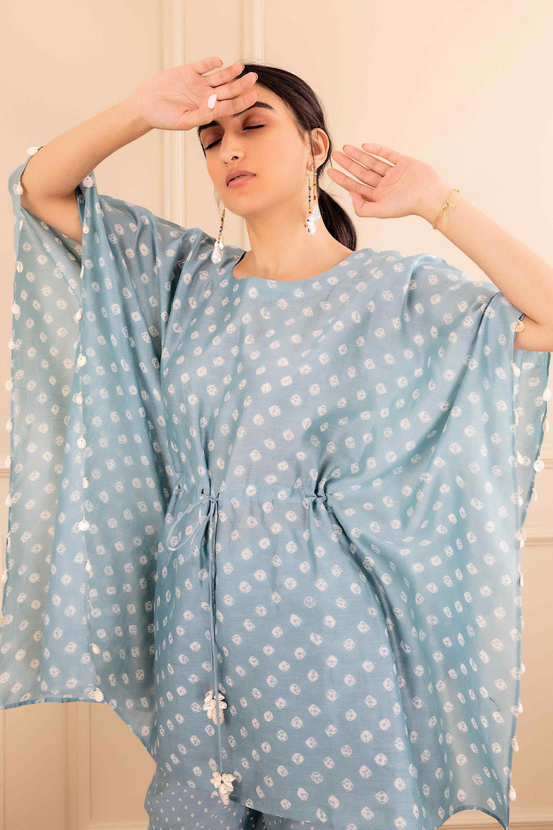 Powder Blue Bandhani Kaftan Set