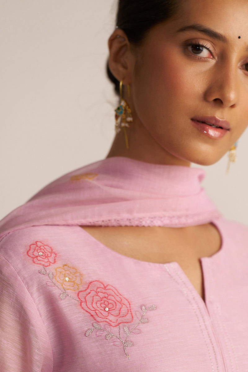 Fragrant Lilac Woven Chanderi Linen Kurta Set