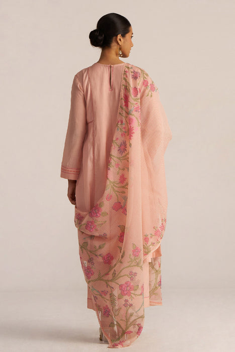 Pale Blush Embroidered and Woven Kurta Set