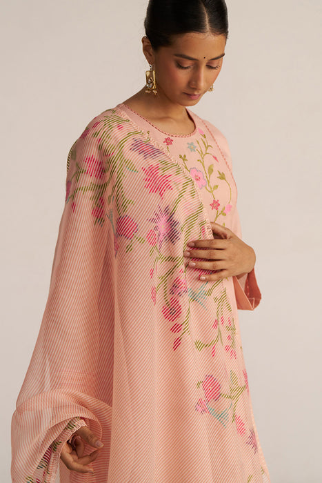 Pale Blush Embroidered and Woven Kurta Set