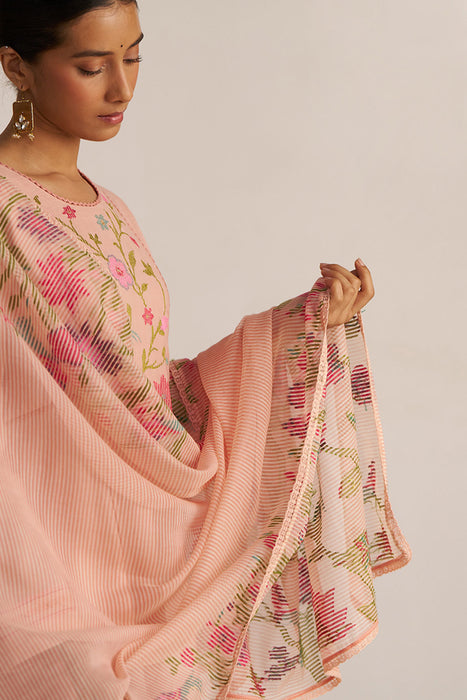 Pale Blush Embroidered and Woven Kurta Set