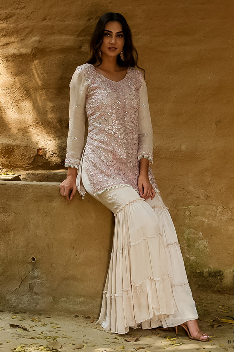 Faiza - Beige  Kurta  Gharara  Set