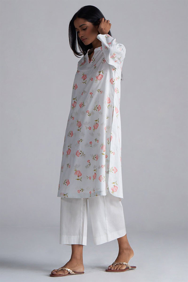 White Print and Embroidered Cotton Co-ord Set