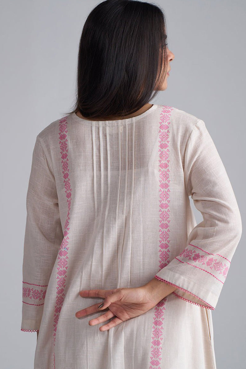 Ivory With Morning Glory Pink Cotton Linen Co-ord Set