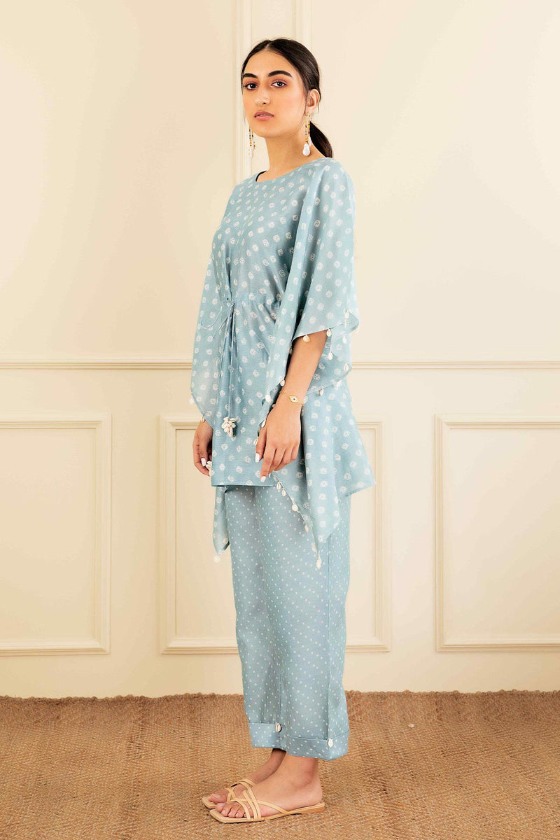 Powder Blue Bandhani Kaftan Set
