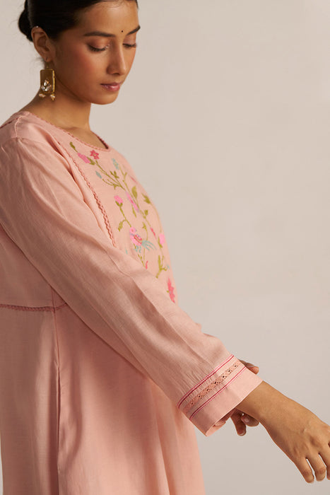 Pale Blush Embroidered and Woven Kurta Set