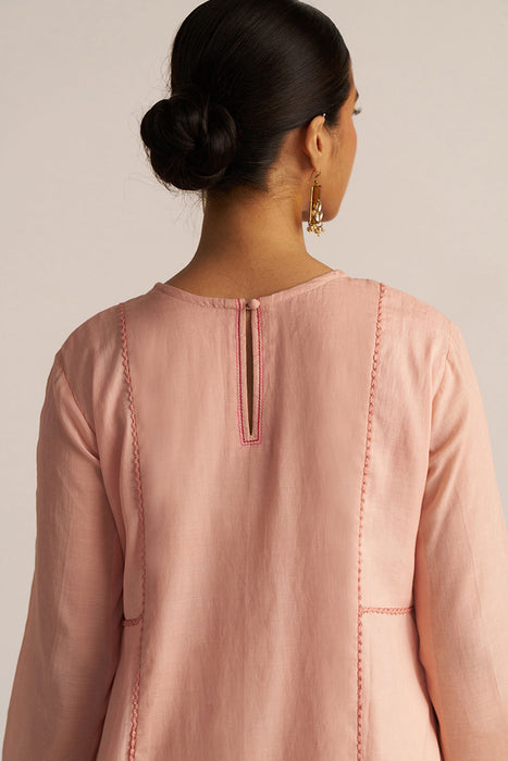 Pale Blush Embroidered and Woven Kurta Set