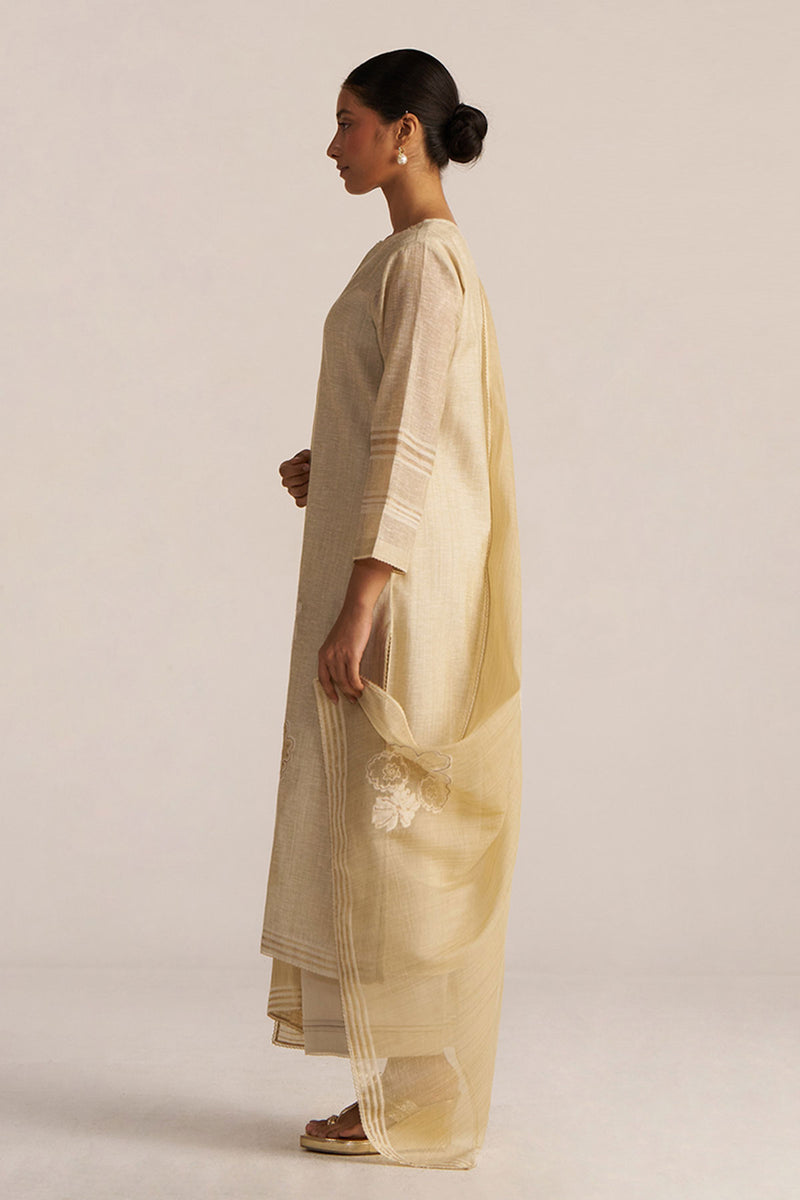 Fog Beige Woven Kurta Set
