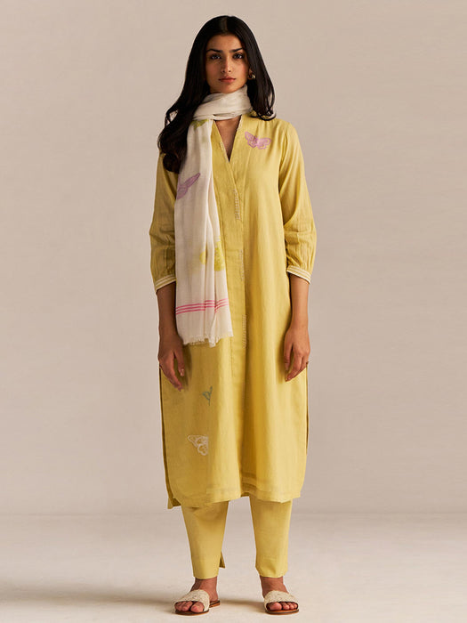 Popcorn Yellow Embroidered Kurta Set
