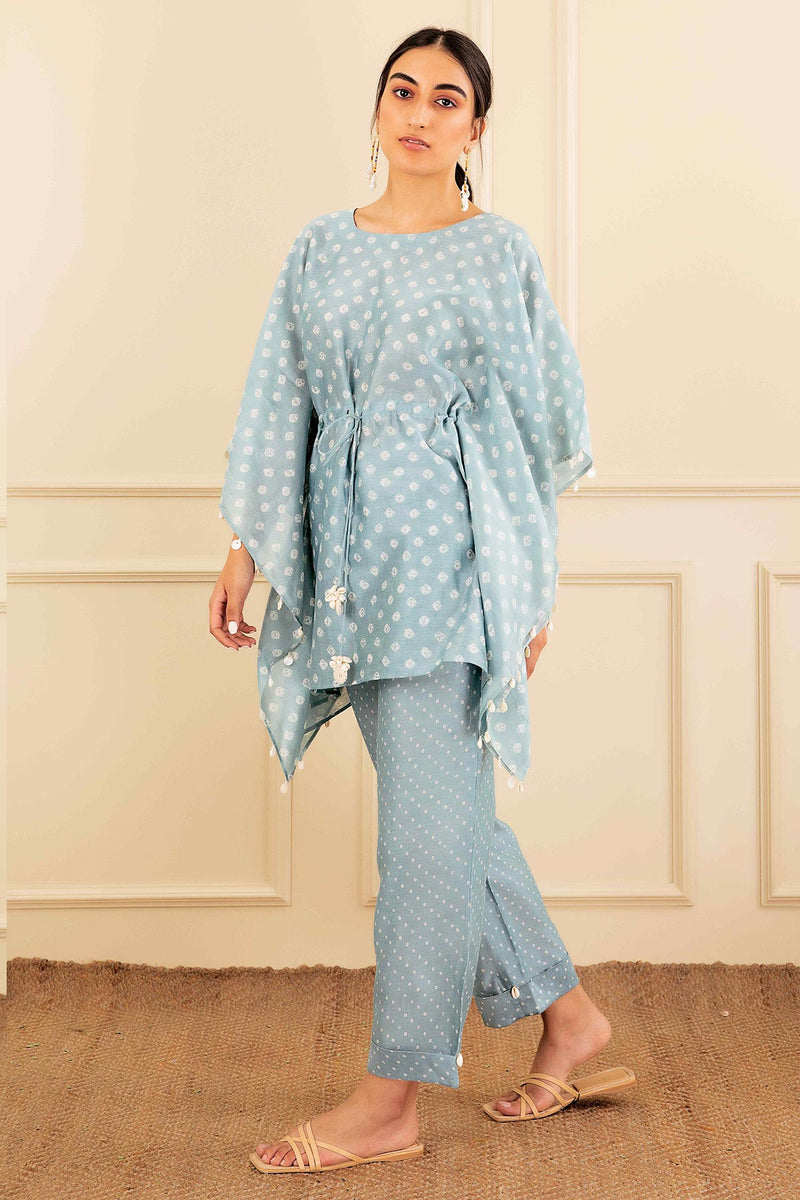 Powder Blue Bandhani Kaftan Set