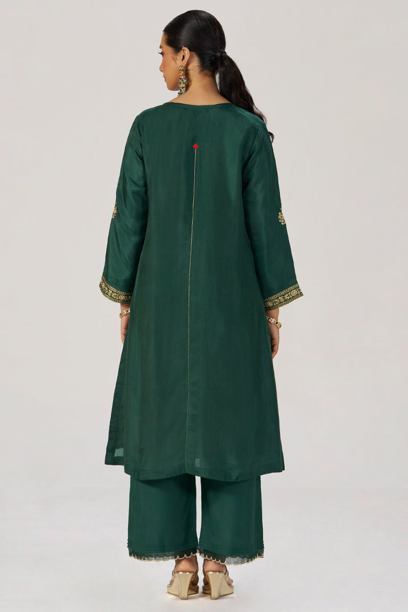 Deep Emerald Green Festive Silk Kurta Set