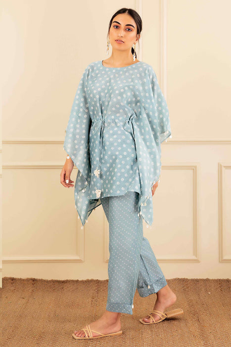 Powder Blue Bandhani Kaftan Set