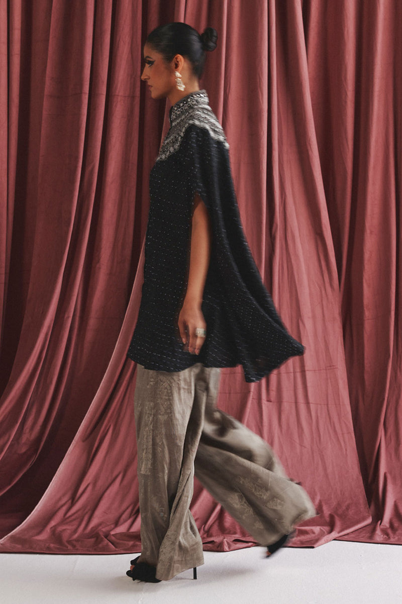 Marodiwork Crushed Silk Bandhani Cape with Palazzos