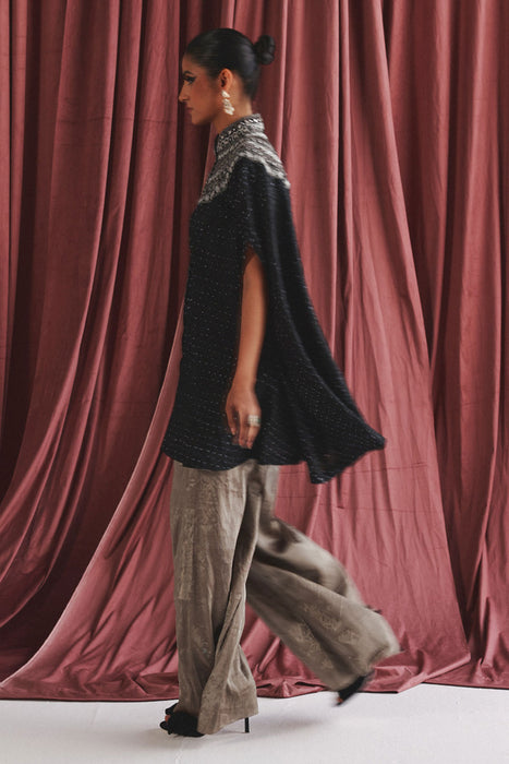 Marodiwork Crushed Silk Bandhani Cape with Palazzos