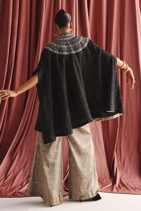 Marodiwork Crushed Silk Bandhani Cape with Palazzos