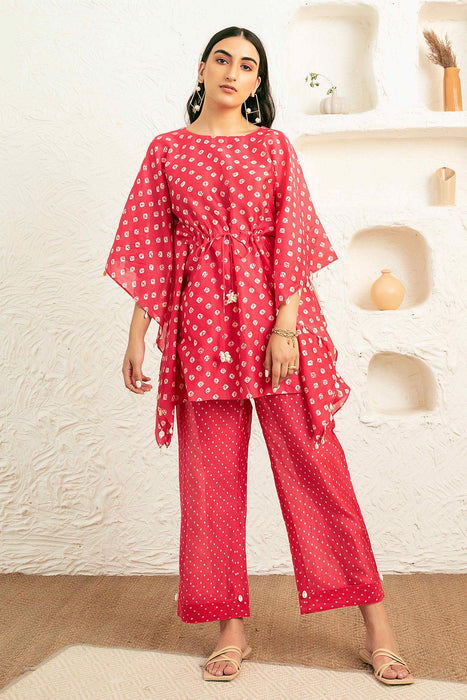 Cherry Bandhani Kaftan Set