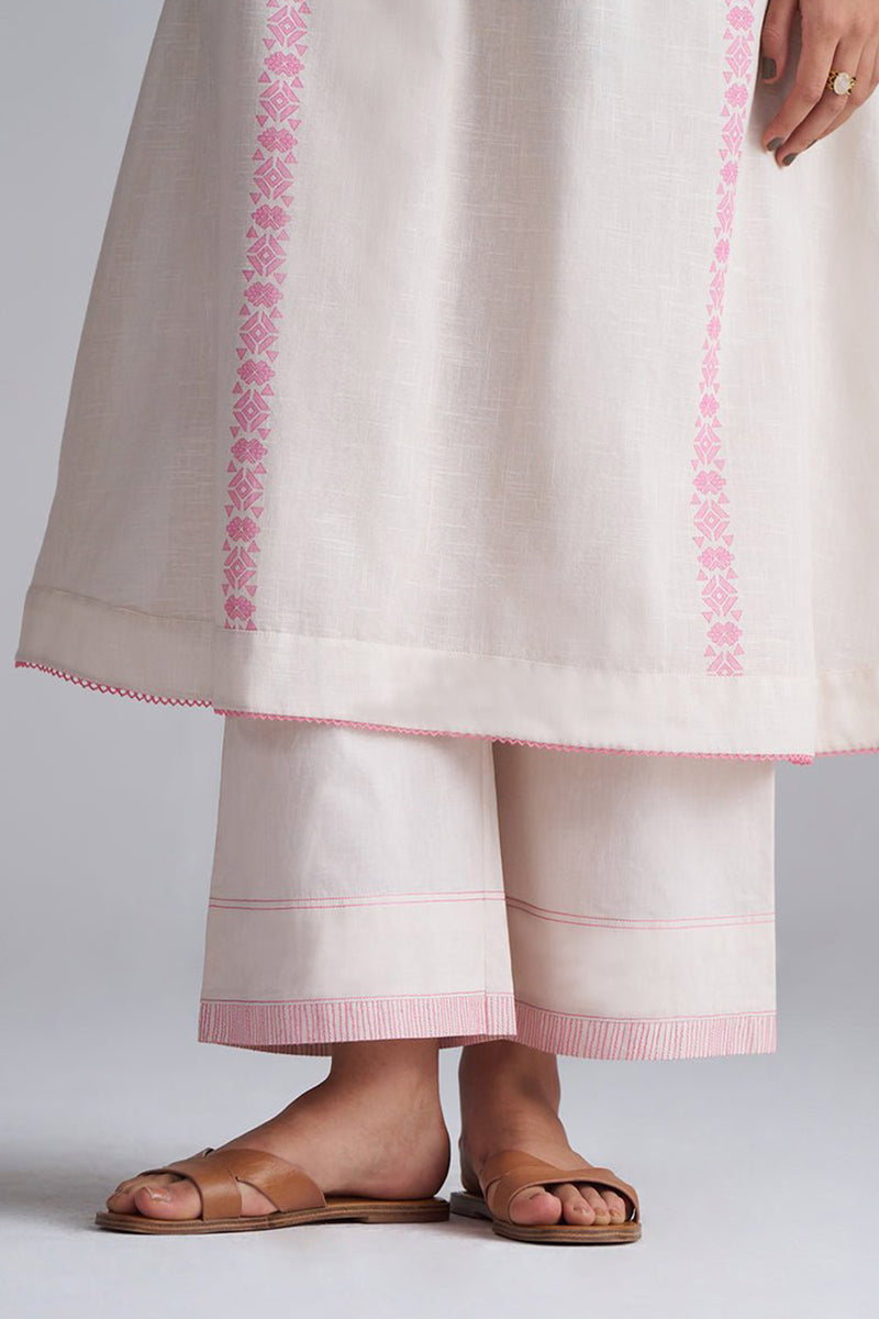 Ivory With Morning Glory Pink Cotton Linen Co-ord Set