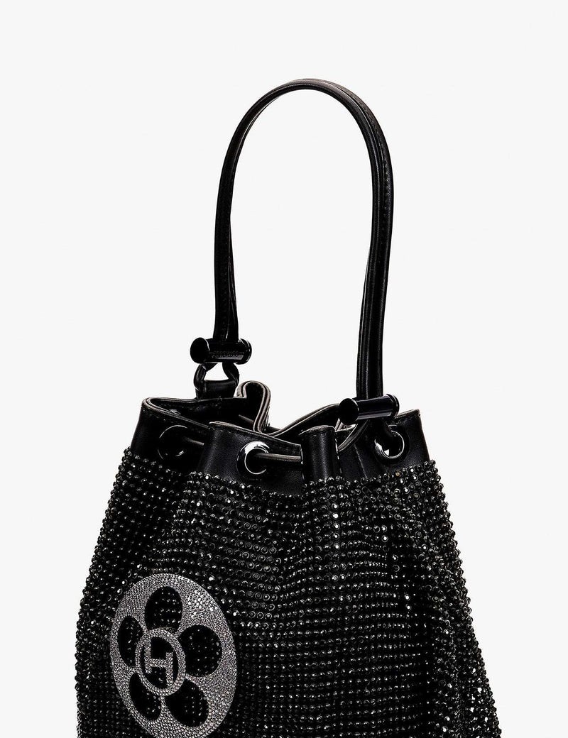 The Crystal Poppi Bucket Bag In Midnight Black