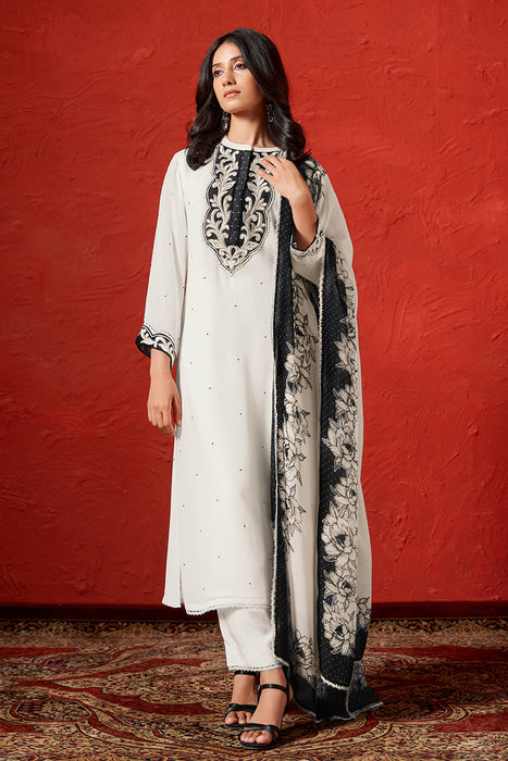 Marshmallow and Black Georgette Kurta Set