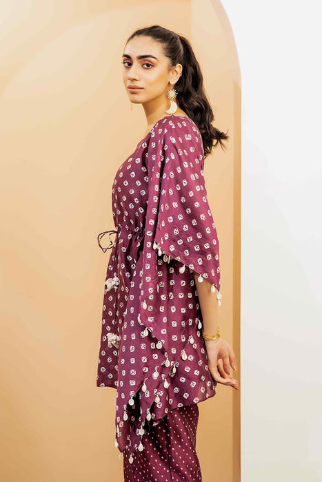 Plum Bandhani Kaftan Set