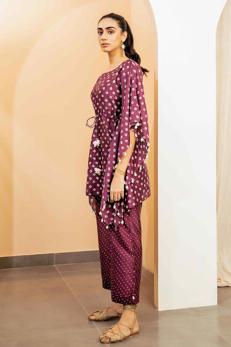 Plum Bandhani Kaftan Set