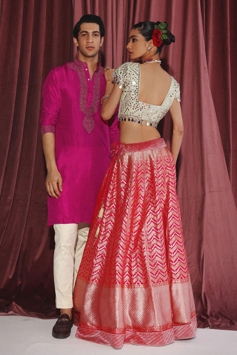 Fuschia Kurta With Marodiwork